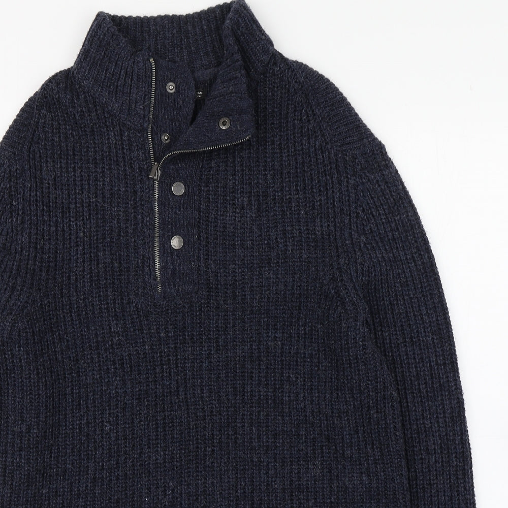 Dunnes Stores Mens Blue High Neck  Acrylic Pullover Jumper Size M