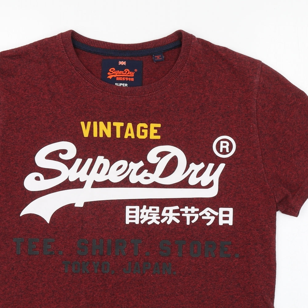 Superdry Mens Red  Cotton  T-Shirt Size L Round Neck