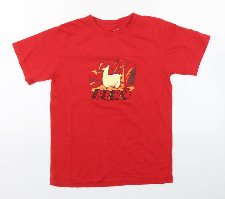 Morpho Boys Red 100% Cotton Basic T-Shirt Size 12 Years Round Neck Pullover