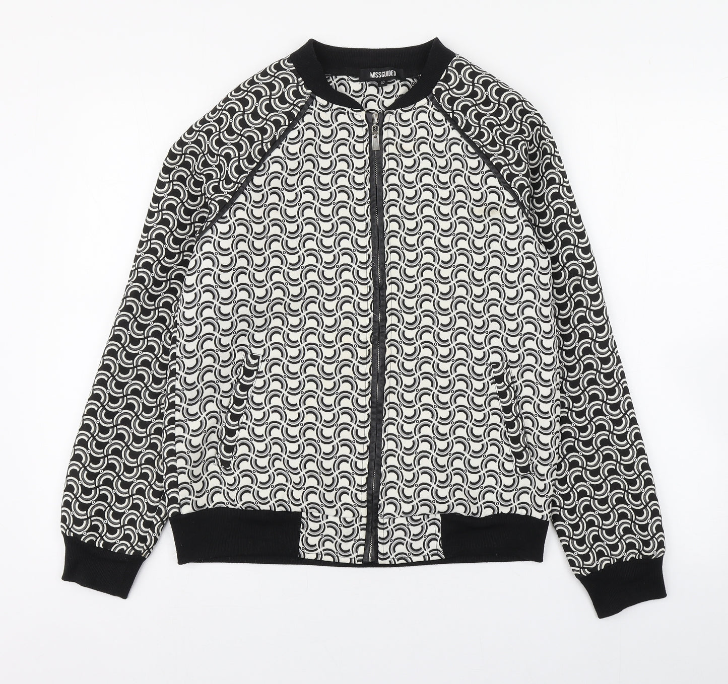 Misguided Womens Black Geometric  Jacket  Size 10  Zip