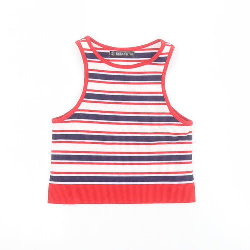Dunnes Womens Blue Striped Nylon Cropped Tank Size XS Round Neck - Ribbed