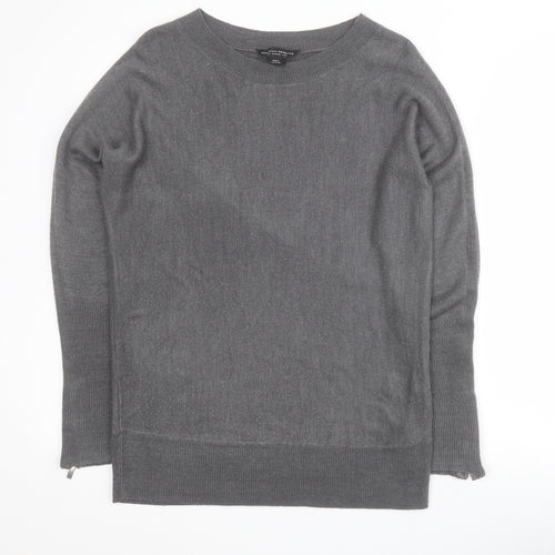 Dorothy Perkins Womens Grey Round Neck  Acrylic Pullover Jumper Size 8   - Zip sleeves