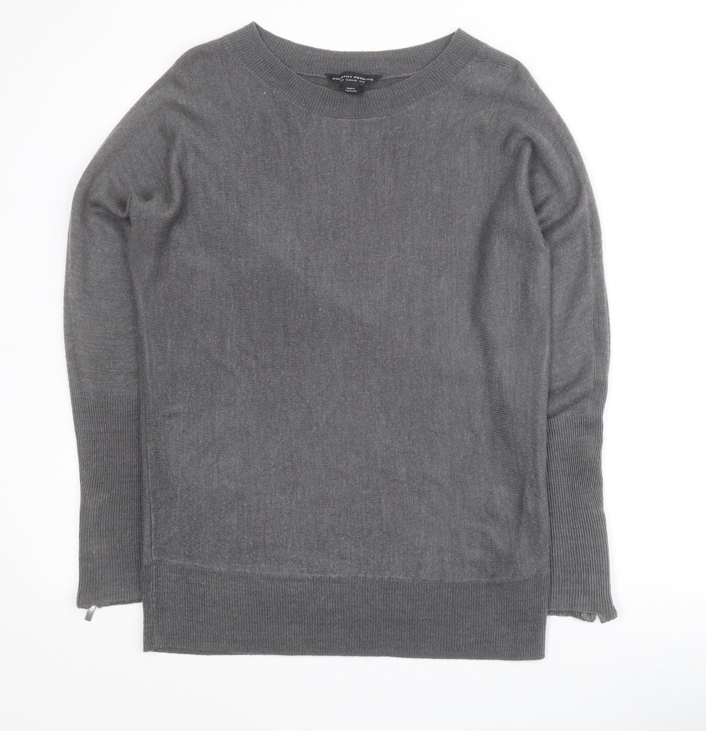 Dorothy Perkins Womens Grey Round Neck  Acrylic Pullover Jumper Size 8   - Zip sleeves