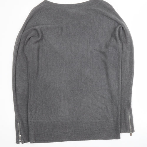 Dorothy Perkins Womens Grey Round Neck  Acrylic Pullover Jumper Size 8   - Zip sleeves