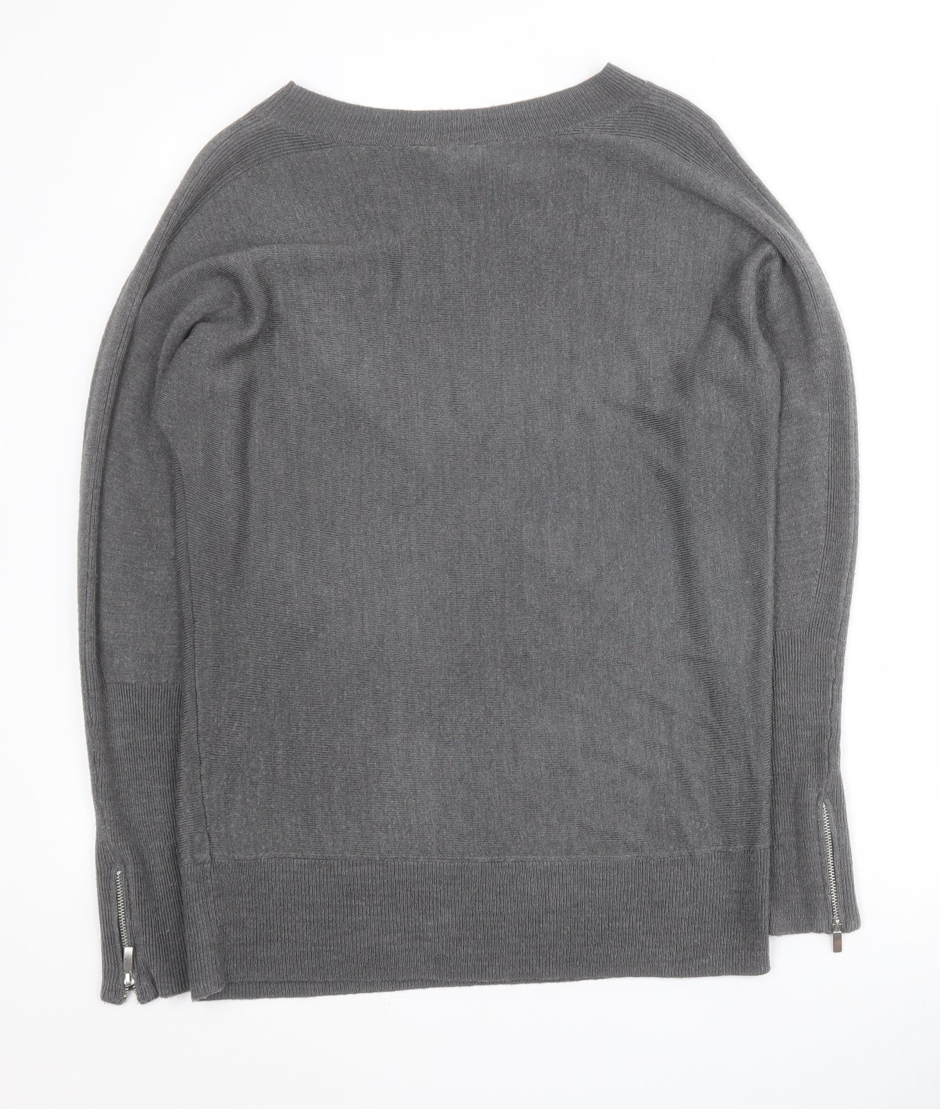 Dorothy Perkins Womens Grey Round Neck  Acrylic Pullover Jumper Size 8   - Zip sleeves
