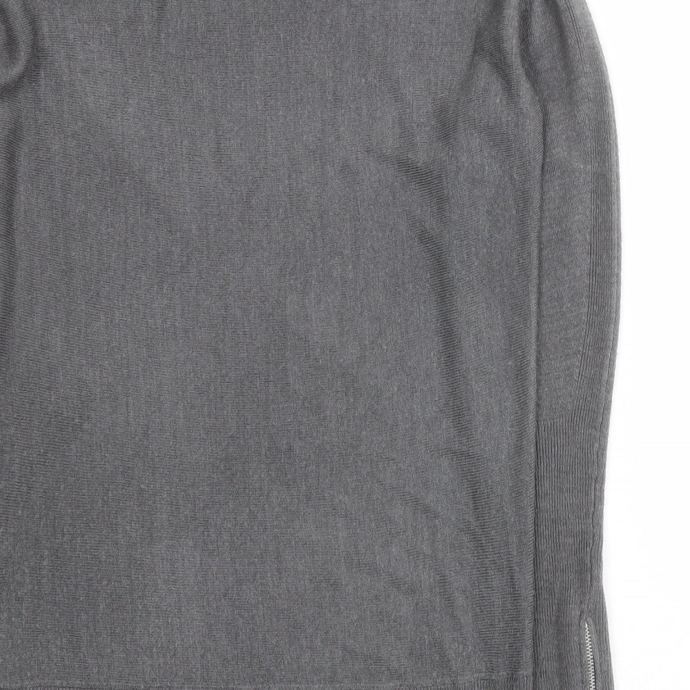 Dorothy Perkins Womens Grey Round Neck  Acrylic Pullover Jumper Size 8   - Zip sleeves