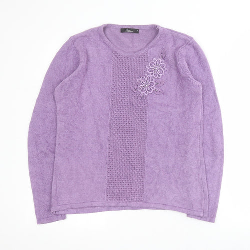 Bonmarche Womens Purple Round Neck  Acrylic Pullover Jumper Size S