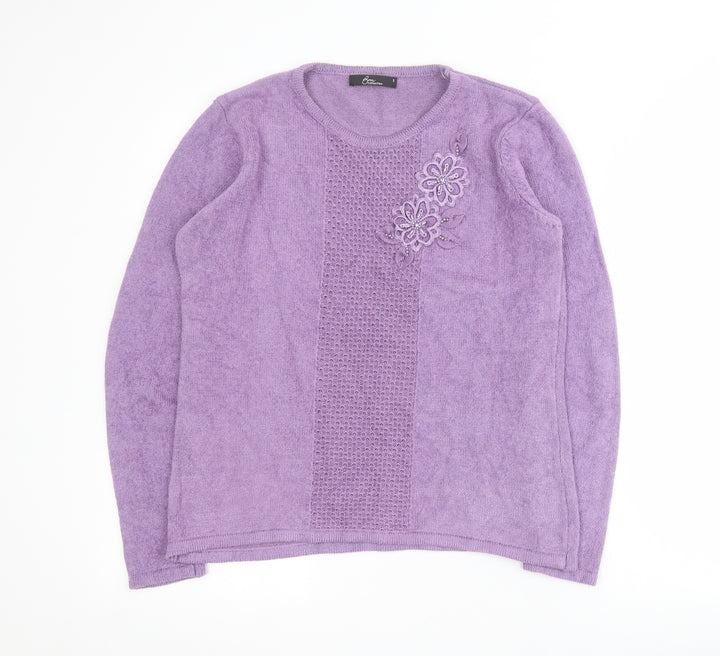 Bonmarche Womens Purple Round Neck  Acrylic Pullover Jumper Size S
