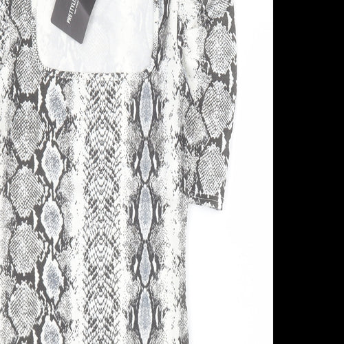 PRETTYLITTLETHING Womens Grey Animal Print Polyester Bodycon  Size 8  Square Neck Pullover