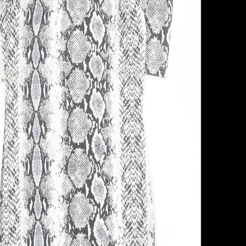 PRETTYLITTLETHING Womens Grey Animal Print Polyester Bodycon  Size 8  Square Neck Pullover