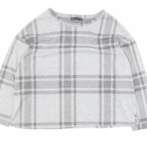 Marks and Spencer Womens Grey Plaid Polyester Pullover Sweatshirt Size 18  Pullover