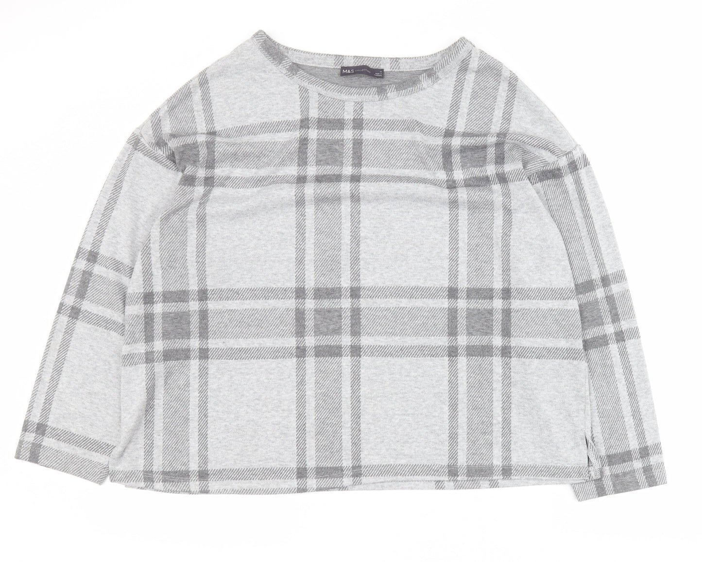 Marks and Spencer Womens Grey Plaid Polyester Pullover Sweatshirt Size 18  Pullover
