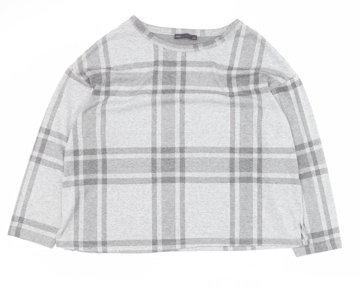 Marks and Spencer Womens Grey Plaid Polyester Pullover Sweatshirt Size 18  Pullover