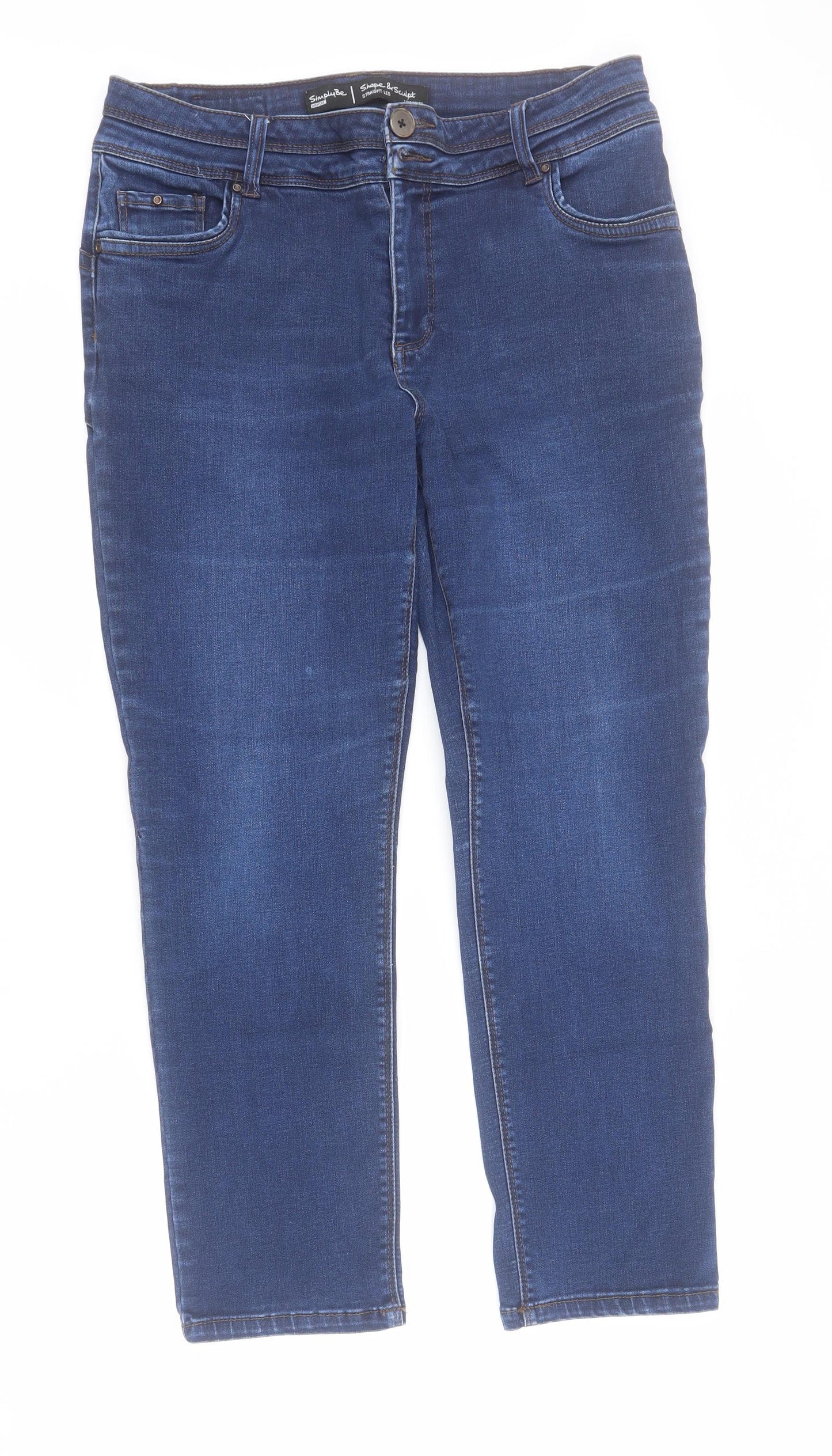 Simply Be Womens Blue  Cotton Straight Jeans Size 16 L26 in Regular Zip