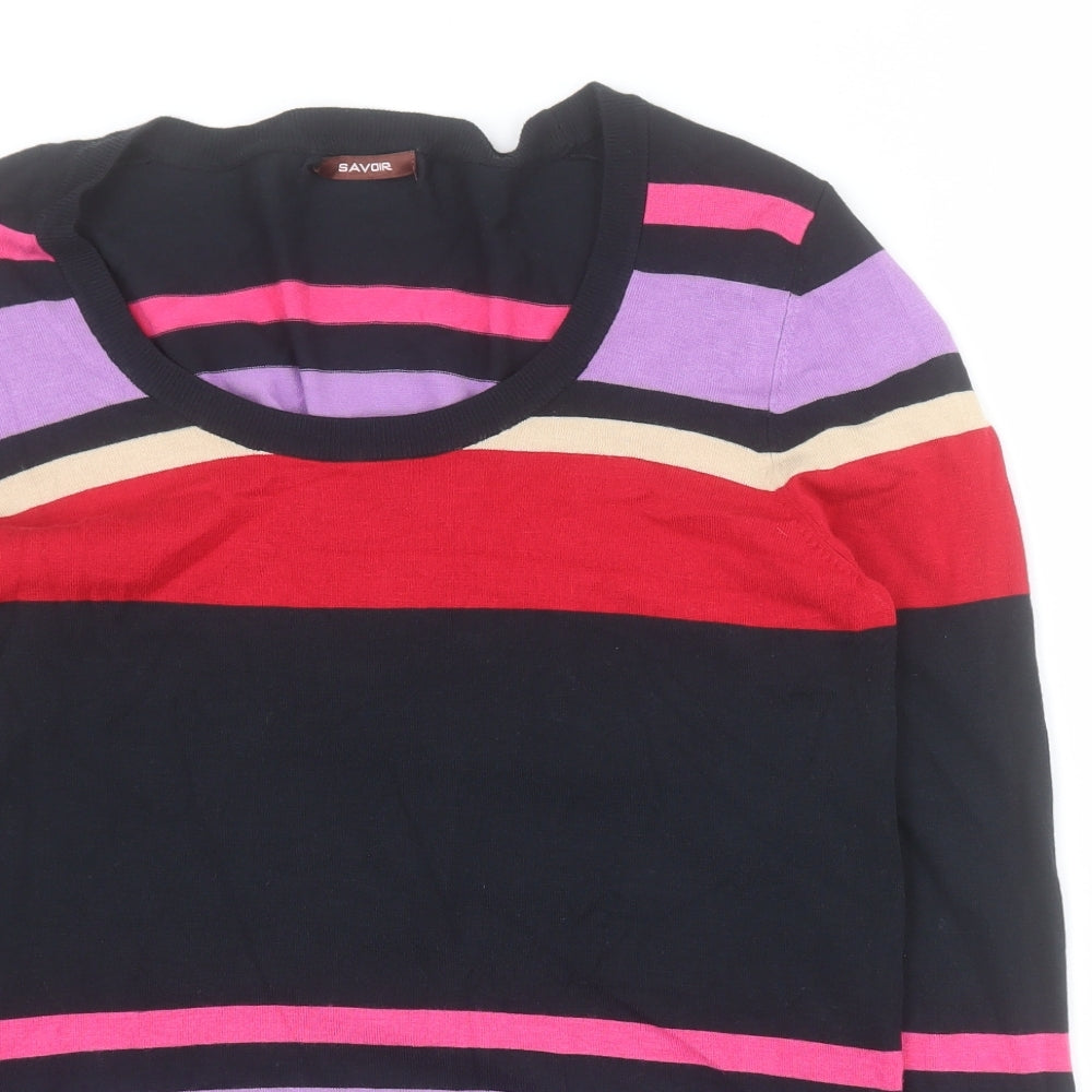 Savoir Womens Multicoloured Round Neck Striped Viscose Pullover Jumper Size 14