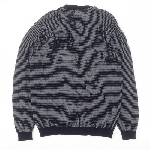 George Womens Blue Round Neck Striped 100% Cotton Pullover Jumper Size M
