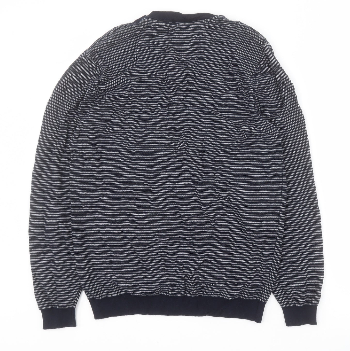 George Womens Blue Round Neck Striped 100% Cotton Pullover Jumper Size M