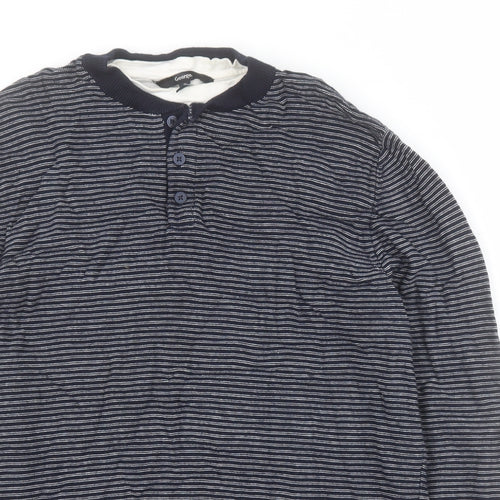 George Womens Blue Round Neck Striped 100% Cotton Pullover Jumper Size M