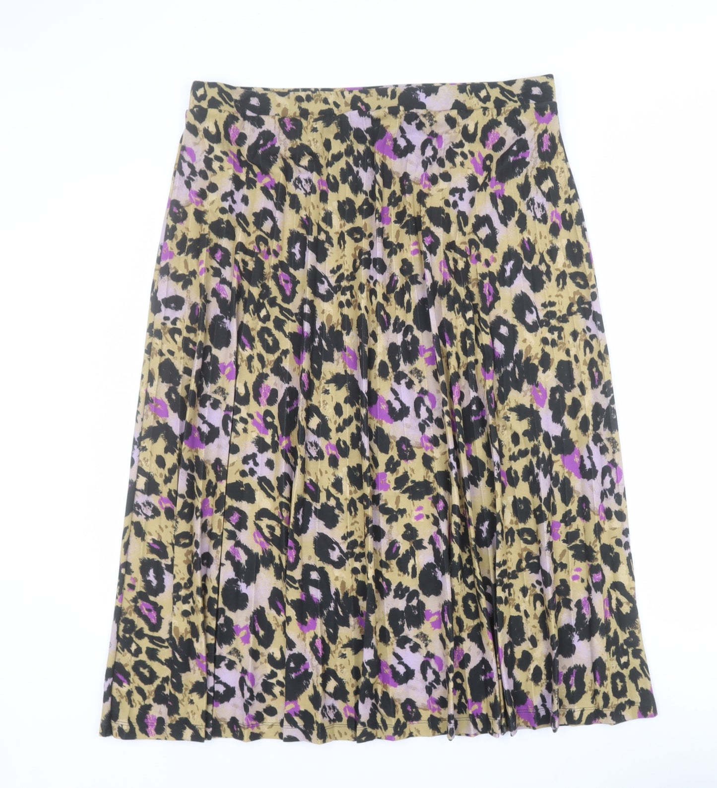 Marks and Spencer Womens Yellow Animal Print Polyester Pleated Skirt Size 18