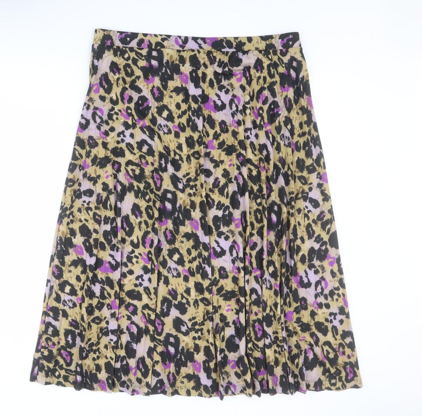 Marks and Spencer Womens Yellow Animal Print Polyester Pleated Skirt Size 18