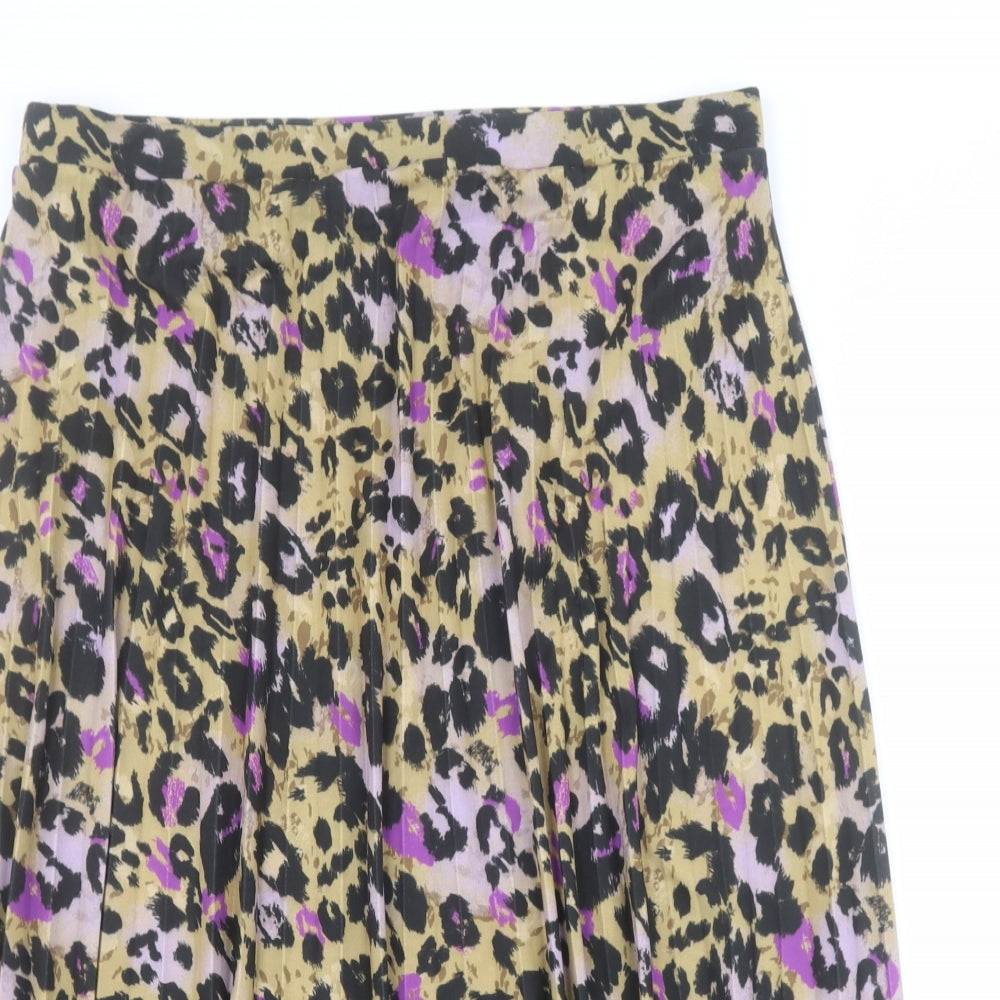Marks and Spencer Womens Yellow Animal Print Polyester Pleated Skirt Size 18