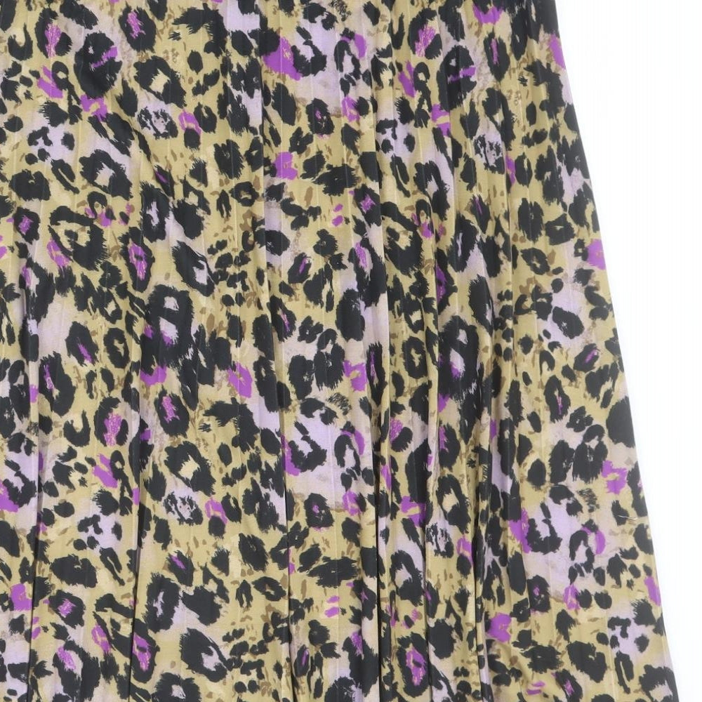 Marks and Spencer Womens Yellow Animal Print Polyester Pleated Skirt Size 18