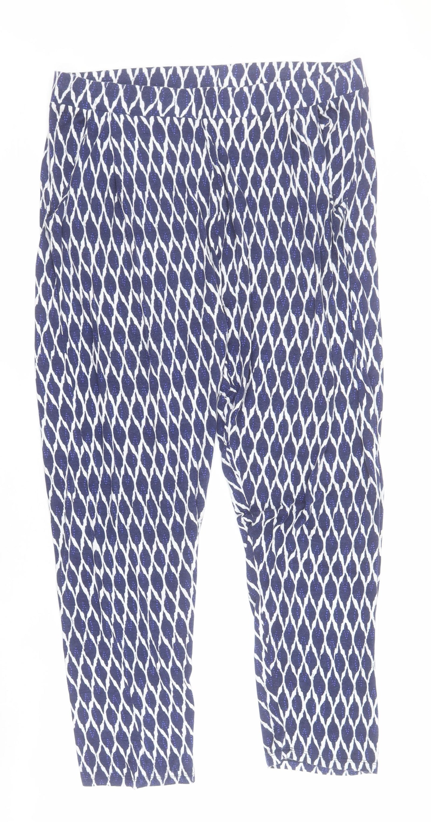 Essentials Womens Blue Geometric Viscose Capri Trousers Size 16 L28 in Regular