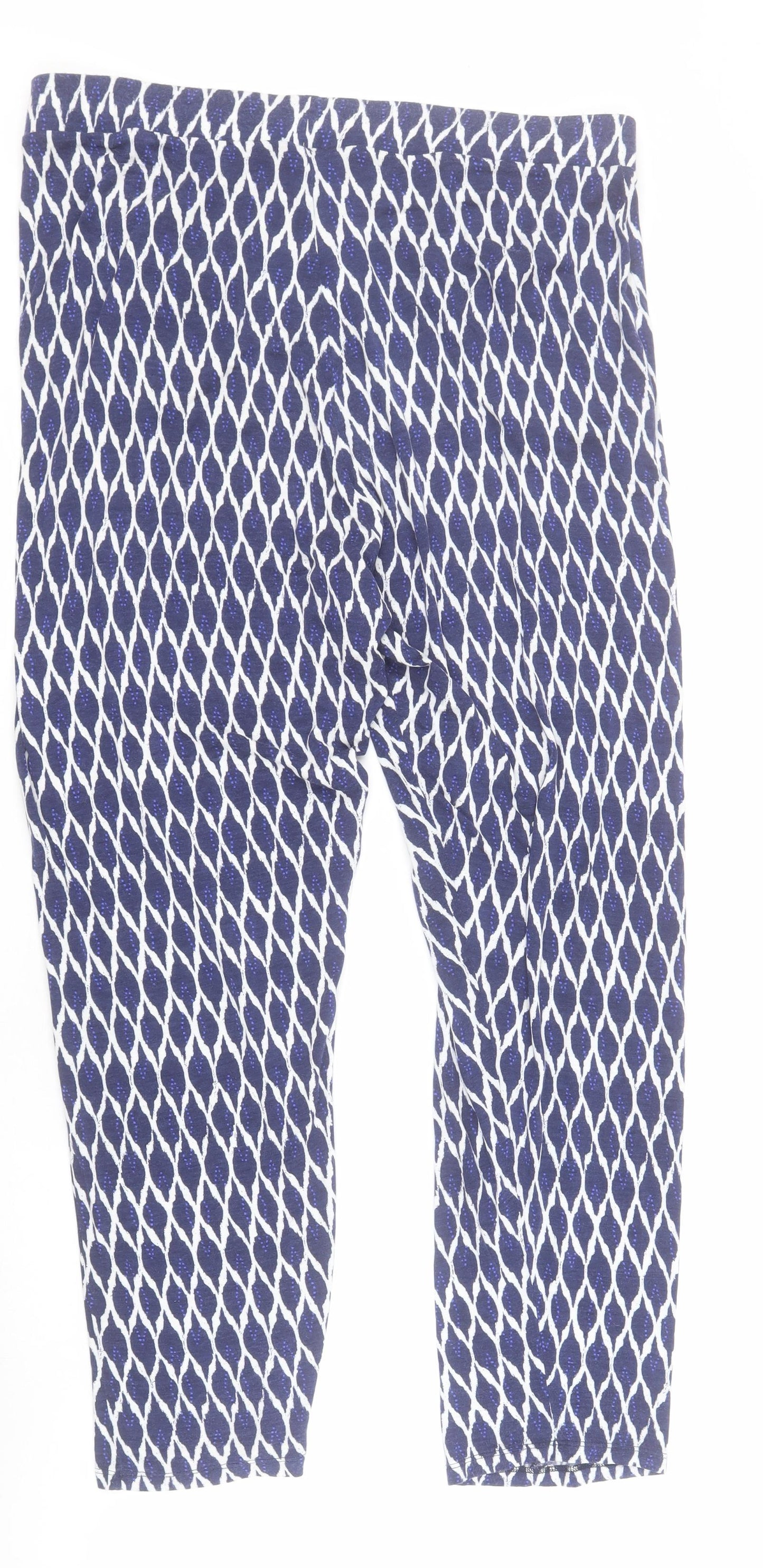 Essentials Womens Blue Geometric Viscose Capri Trousers Size 16 L28 in Regular
