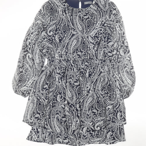 Matalan Womens Blue Paisley Polyester A-Line  Size 16  Round Neck Button