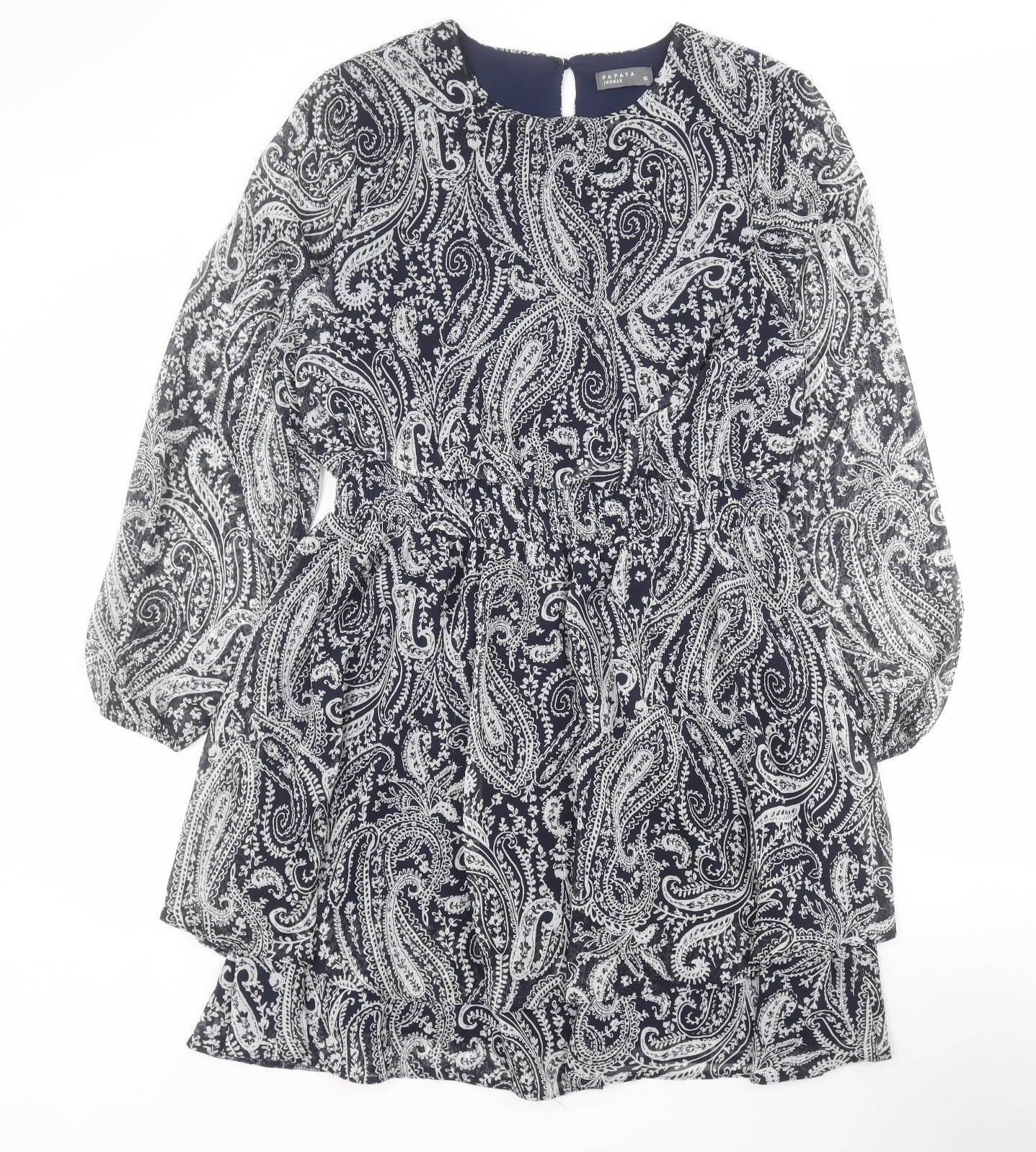 Matalan Womens Blue Paisley Polyester A-Line  Size 16  Round Neck Button