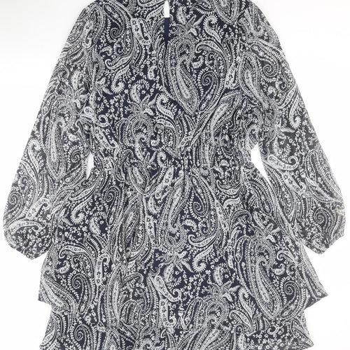 Matalan Womens Blue Paisley Polyester A-Line  Size 16  Round Neck Button