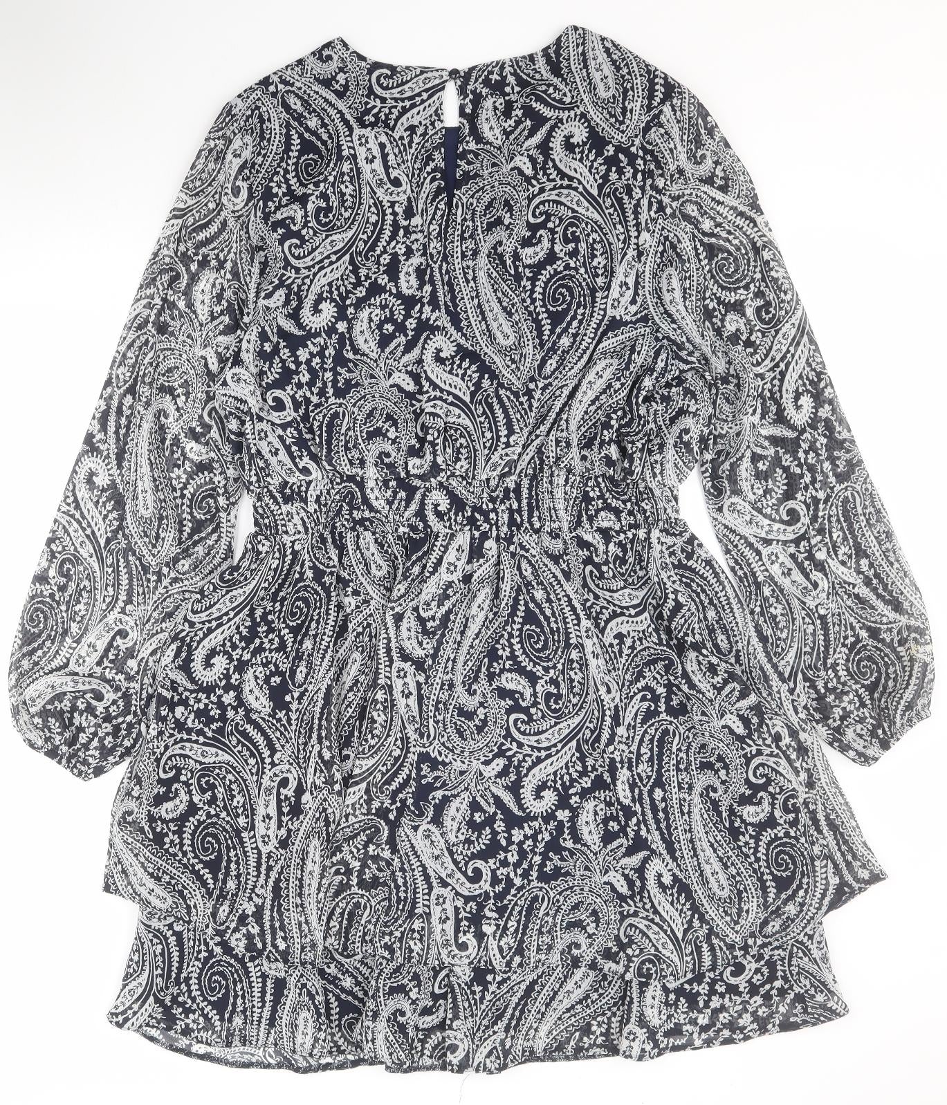 Matalan Womens Blue Paisley Polyester A-Line  Size 16  Round Neck Button