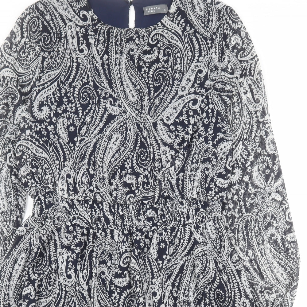 Matalan Womens Blue Paisley Polyester A-Line  Size 16  Round Neck Button