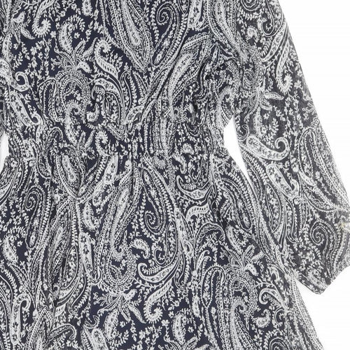 Matalan Womens Blue Paisley Polyester A-Line  Size 16  Round Neck Button