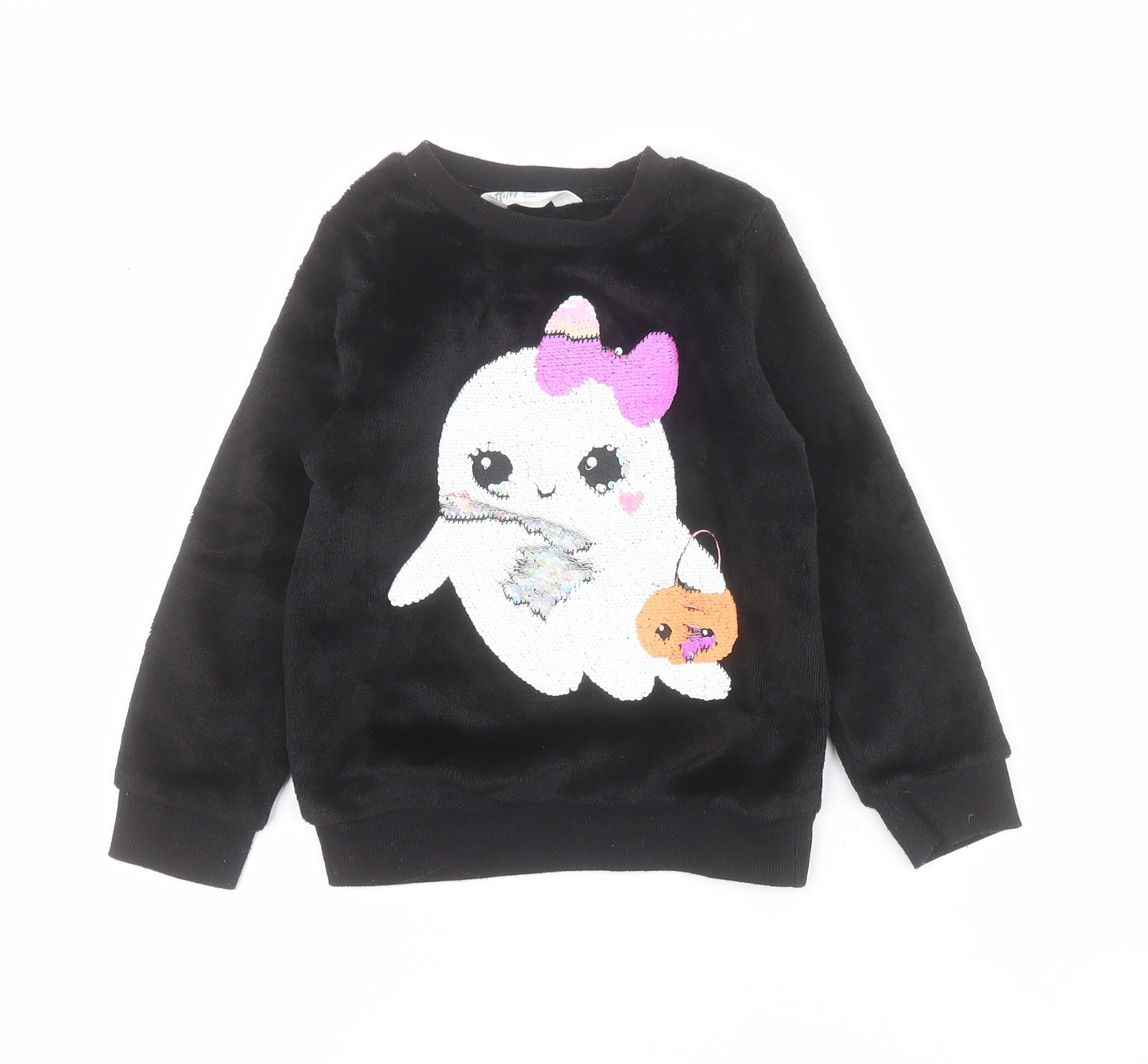 H&M Girls Black  100% Polyester Pullover Sweatshirt Size 3-4 Years  Pullover - Halloween