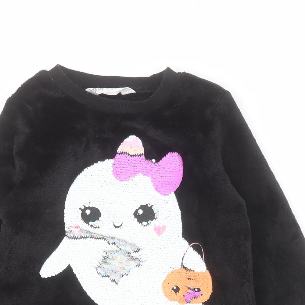 H&M Girls Black  100% Polyester Pullover Sweatshirt Size 3-4 Years  Pullover - Halloween
