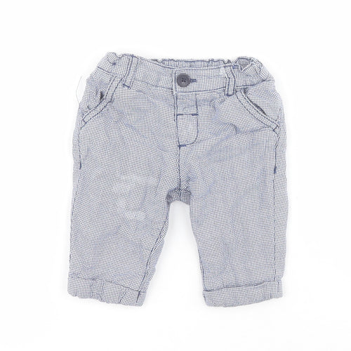 Marks and Spencer Baby Blue Houndstooth 100% Cotton Cropped Trousers Size 0-3 Months  Button