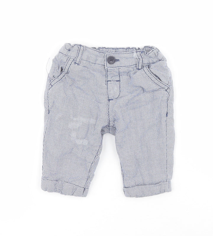 Marks and Spencer Baby Blue Houndstooth 100% Cotton Cropped Trousers Size 0-3 Months Button
