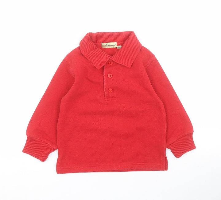 In Extenso Boys Red  Cotton Basic Polo Size 2 Years Collared Button