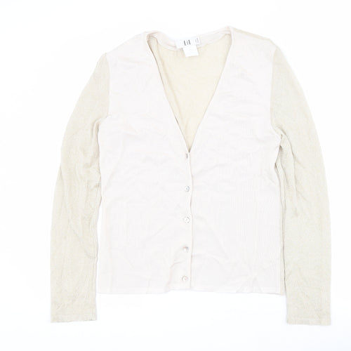 Lil Womens Gold V-Neck  Viscose Cardigan Jumper Size M
