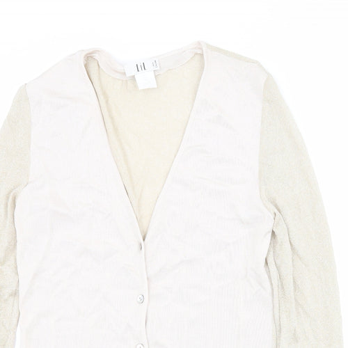 Lil Womens Gold V-Neck  Viscose Cardigan Jumper Size M