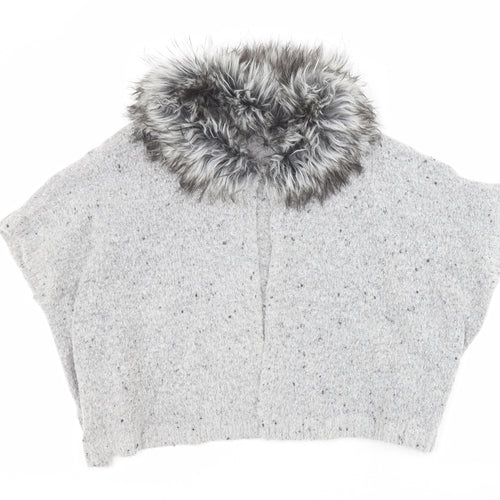 Primark Girls Grey Collared  Acrylic Cardigan Jumper Size 7-8 Years  Hook & Eye - Faux fur