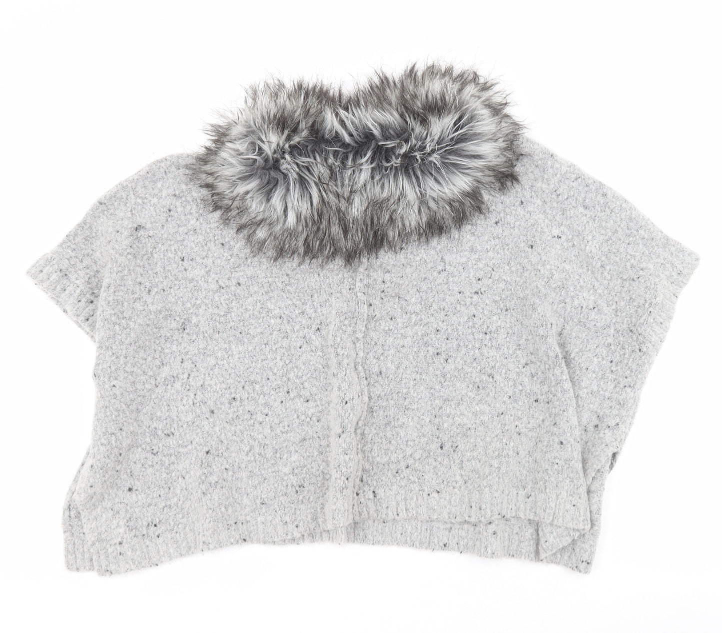 Primark Girls Grey Collared  Acrylic Cardigan Jumper Size 7-8 Years  Hook & Eye - Faux fur