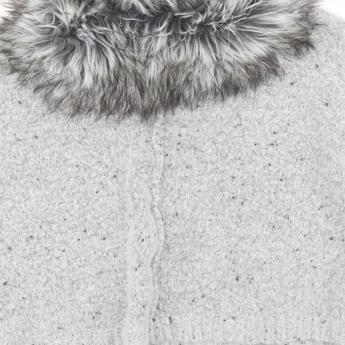 Primark Girls Grey Collared  Acrylic Cardigan Jumper Size 7-8 Years  Hook & Eye - Faux fur