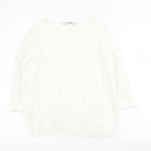 Tru Collection Womens White Square Neck  100% Cotton Pullover Jumper Size M