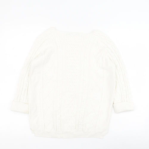 Tru Collection Womens White Square Neck  100% Cotton Pullover Jumper Size M