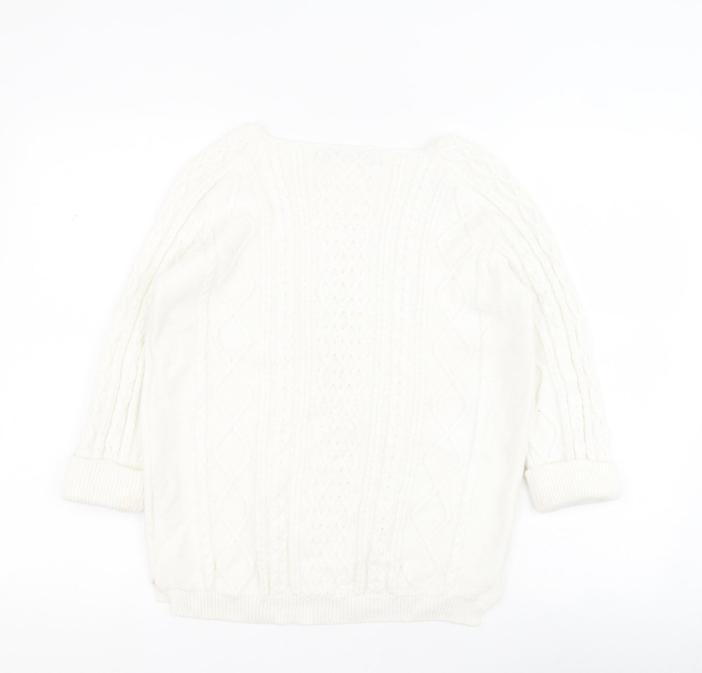 Tru Collection Womens White Square Neck  100% Cotton Pullover Jumper Size M