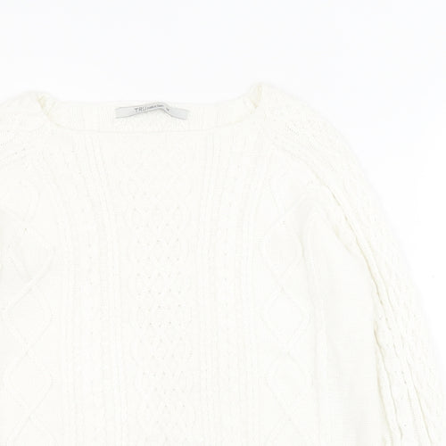Tru Collection Womens White Square Neck  100% Cotton Pullover Jumper Size M