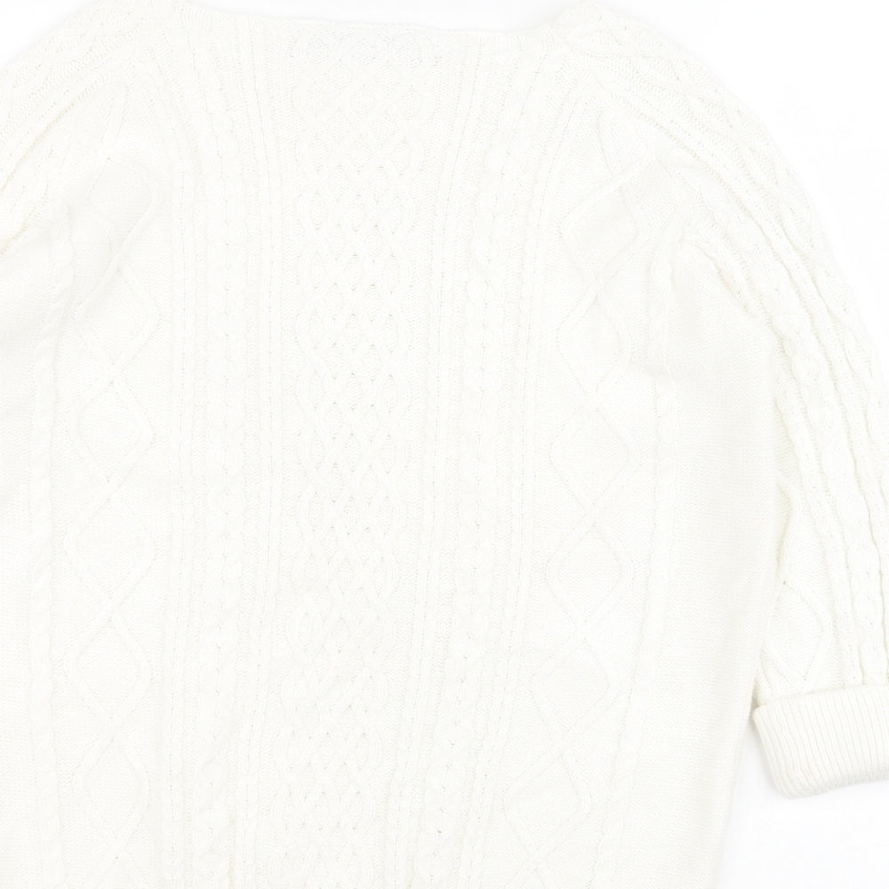 Tru Collection Womens White Square Neck  100% Cotton Pullover Jumper Size M