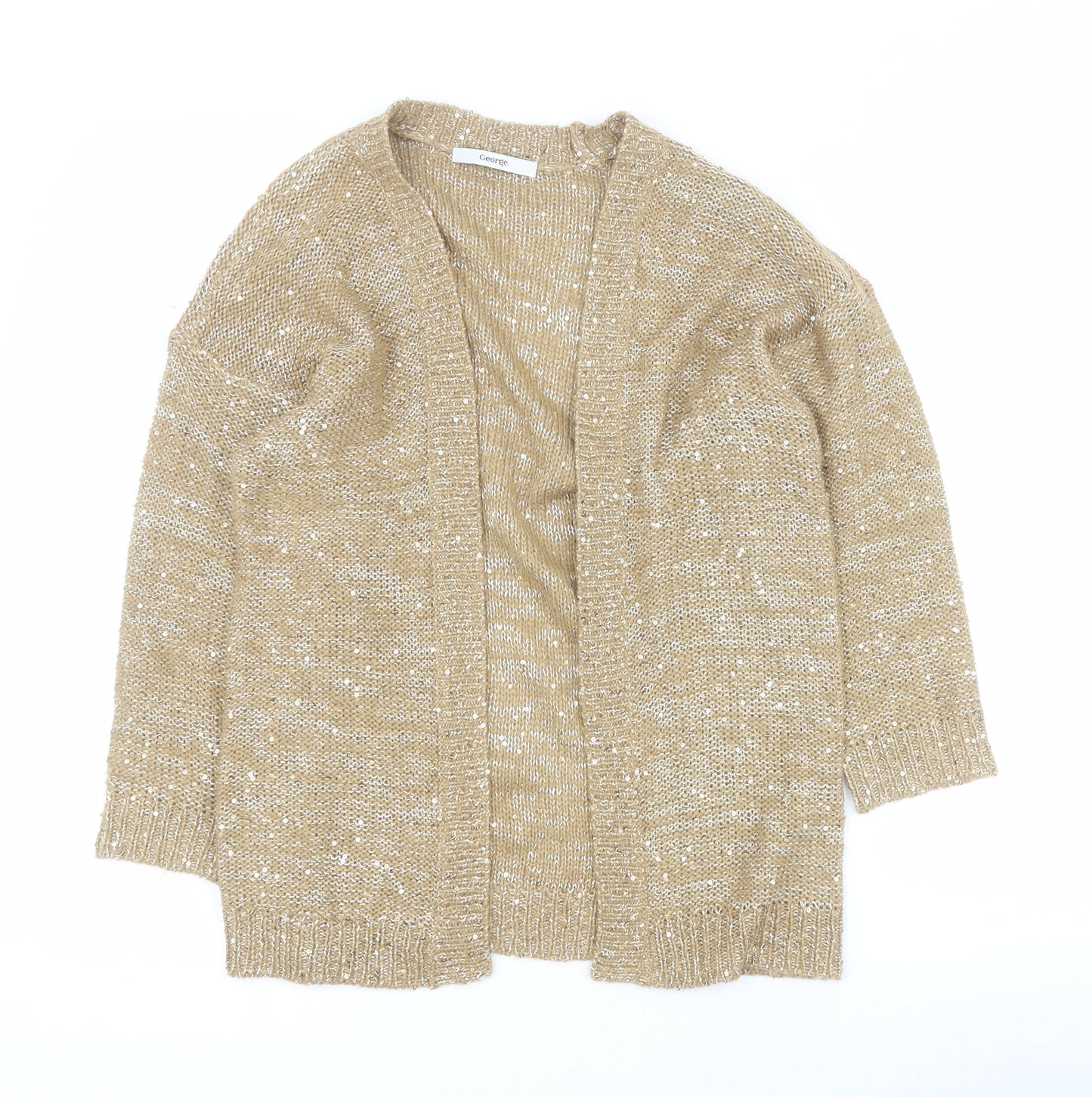 George Womens Gold V-Neck  Acrylic Cardigan Jumper Size 12